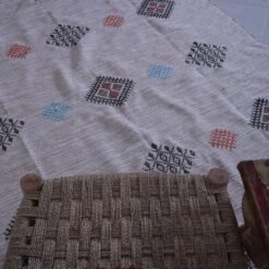 Handwoven Moroccan Rug – Cream with Multicolor Diamonds - Image 7