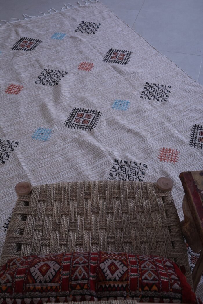 Handwoven Moroccan Rug – Cream with Multicolor Diamonds - Image 7