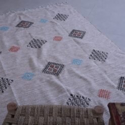 Handwoven Moroccan Rug – Cream with Multicolor Diamonds - Image 5