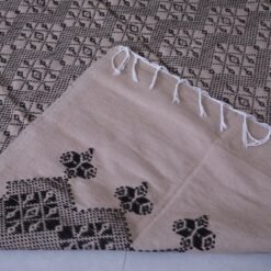 Handwoven Moroccan Cotton Throw – Beige & Black Kilim Rug - Image 8