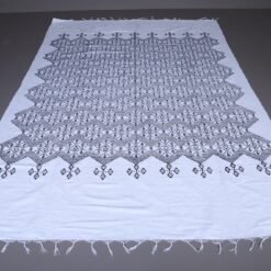 Moroccan kilim rug – detailed weave and border pattern in black and white