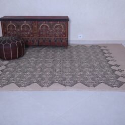 Moroccan flat woven kilim blanket – handmade beige and black rug or throw