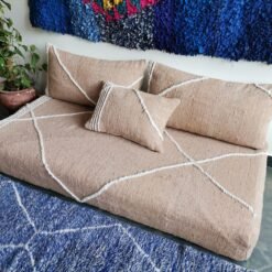 Right view of beige Moroccan floor sofa – handcrafted low seating with cushions for calm and warm-toned decor
