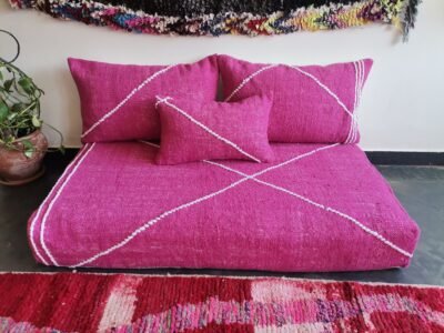 Pink Moroccan Floor Sofa – Artisan Boho Seating with Soft Cushions for Elegant Interiors