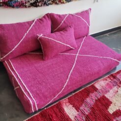 Left side angle of artisan pink Moroccan couch – ideal for boho-chic or modern girly interiors