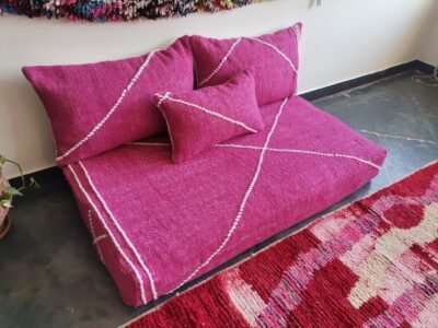 Left side angle of artisan pink Moroccan couch – ideal for boho-chic or modern girly interiors