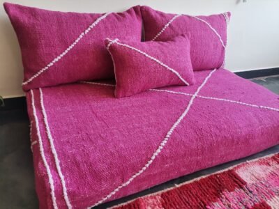 Left side angle of artisan pink Moroccan couch – ideal for boho-chic or modern girly interiors