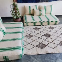 Moroccan Floor Couch Cover Set Cream - Green Stripes - Image 3