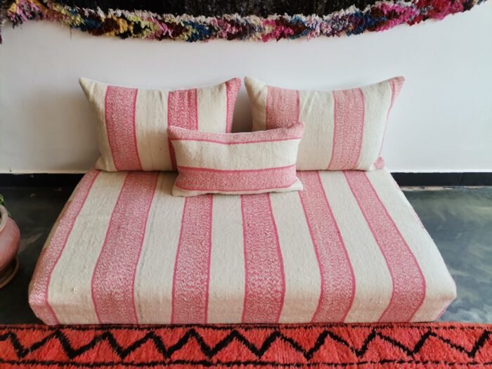 Moroccan Floor Couch Cover Set Cream - Pink Pattern - Image 7