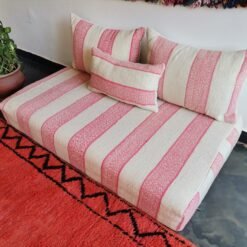 handmade Moroccan sofa in cream with soft pink tones – low floor couch for relaxed boho homes