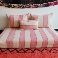 Handcrafted Moroccan floor couch set in cream and pink, made from high-quality cotton. Covers only, stuffing not included.