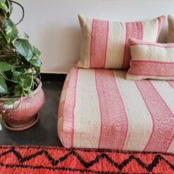 Pillows from Moroccan wool couch in cream with light pink – artisan handmade cushion covers for modern decor