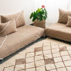 Left view of artisan beige Moroccan couch – ideal for neutral, boho, and cozy spaces