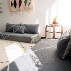 Right side of dark gray Moroccan floor sofa – handcrafted low seating set with cushion covers for cozy interiors