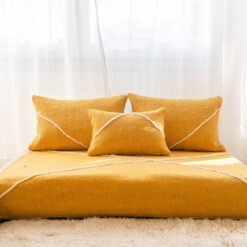 Handmade yellow Moroccan floor sofa set – vibrant boho seating with plain cushions for cozy and eclectic home decor