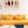 Handmade yellow Moroccan floor sofa set – vibrant boho seating with plain cushions for cozy and eclectic home decor