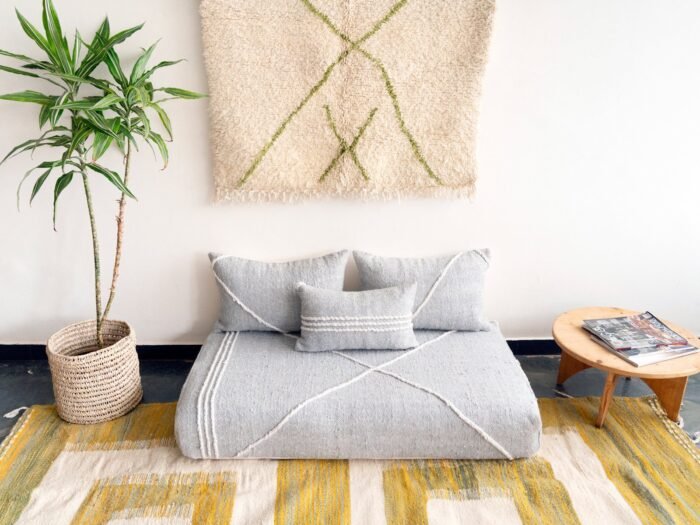 Main image of light gray Moroccan floor sofa – handmade low seating with cushion covers for modern and minimalist decor