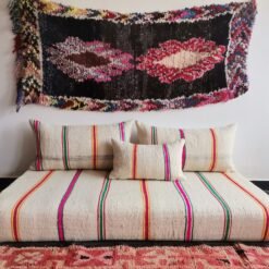 Moroccan handmade floor seating in cream with Colorful stripes – low couch for artistic home decor