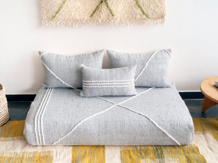 Main image of light gray Moroccan floor sofa – handmade low seating with cushion covers for modern and minimalist decor