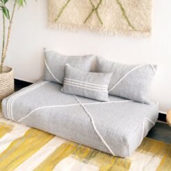 Top-down view of light gray floor sofa – handmade Moroccan seating for stylish and calm living spaces