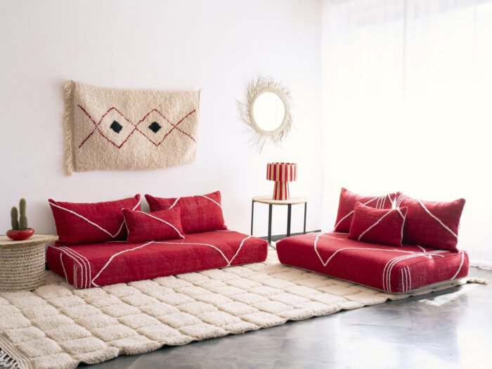 Red Moroccan Floor Couch Cover Set - Image 7