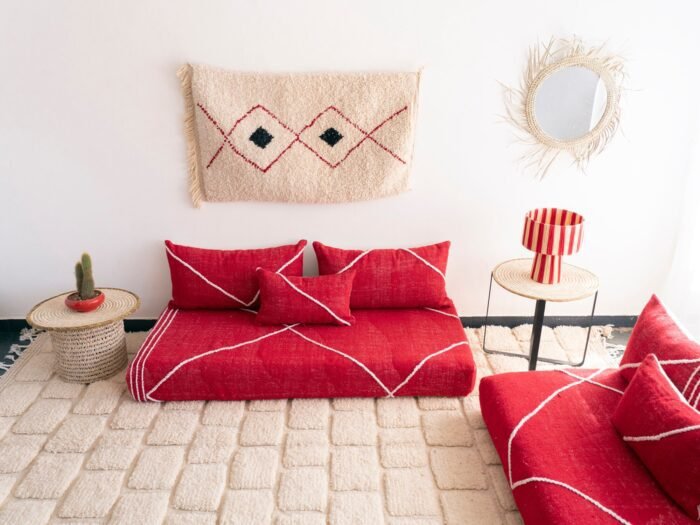 Red Moroccan Floor Couch Cover Set - Image 3
