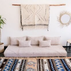Video of beige and white Moroccan handmade couch – artisan floor sofa for boho-chic and minimalist interiors
