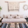 Main image of Moroccan floor couch in beige and white – handwoven low sofa set with plain cushions for airy and modern interiors