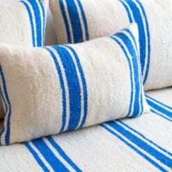 Pillows from Moroccan wool couch in cream and blue – artisan cushions for coastal bohemian décor