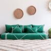 Main image of green handmade Moroccan floor couch – artisan low seating set with plain cushions for bohemian and natural living rooms