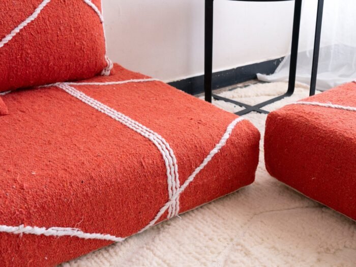 Orange Moroccan Floor Sofa – Handmade Low Seating with a Warm Bohemian Touch