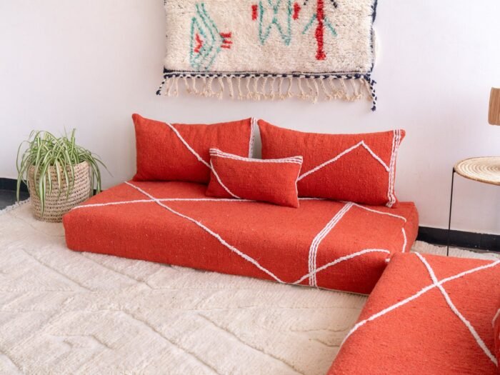 Orange Moroccan Floor Couch Cover Set - Image 8