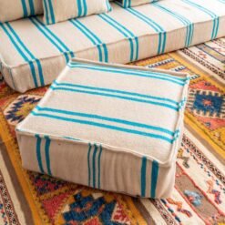 Cushions from Moroccan wool sofa in cream with turquoise – handwoven pillows for cozy, modern bohemian decor
