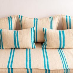 Cushions from Moroccan wool sofa in cream with turquoise – handwoven pillows for cozy, modern bohemian decor