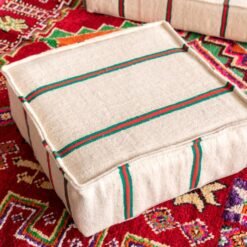 Handcrafted cushions from Moroccan wool sofa in red and green stripes – cozy pillows for bohemian home decor