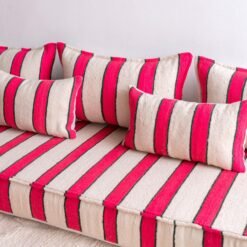 Handwoven cushions from Moroccan floor sofa in cream with red and black – artisan wool pillows for cozy and eclectic décor