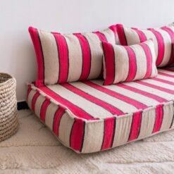 Moroccan Floor Couch Cover Set Cream - Fuchsia Stripes - Image 6