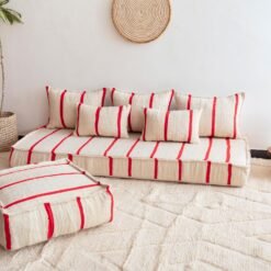 Cream and Red Moroccan Floor Couch Cover Set - Image 6