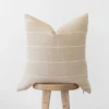 Moroccan pillow with delicate white woven stripes – handmade cotton pillow for stylish neutral decor