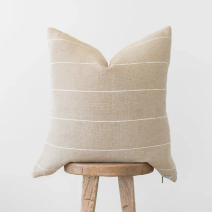 Moroccan pillow with delicate white woven stripes – handmade cotton pillow for stylish neutral decor