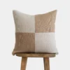 Front view of handwoven Moroccan pillow in cream and tan checker pattern – artisan cotton cushion cover for boho and minimalist interiors