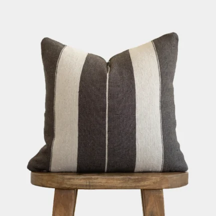Handwoven dark grey Moroccan pillow with off white horizontal stripes – handmade cotton throw pillow available in 18", 20", and 24"
