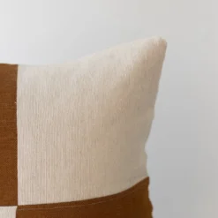 Moroccan pillow with cream base and spice checker pattern – artisan cotton cushion in boho home decor