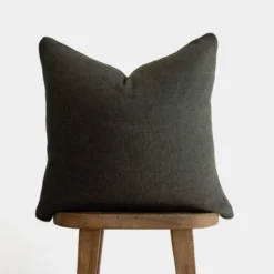 Dark green Moroccan pillow with rich textured weave – decorative handwoven throw pillow for boho and modern interiors