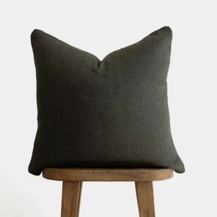 Dark green Moroccan pillow with rich textured weave – decorative handwoven throw pillow for boho and modern interiors