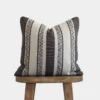 handwoven warm charcoal Moroccan pillow with cream horizontal stripes and artisan embroidery – decorative cotton cushion in 18", 20", and 24" sizes
