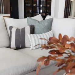 handmade dark grey pillow with off white stripes – artisan Moroccan throw pillow in 18", 20", and 24"