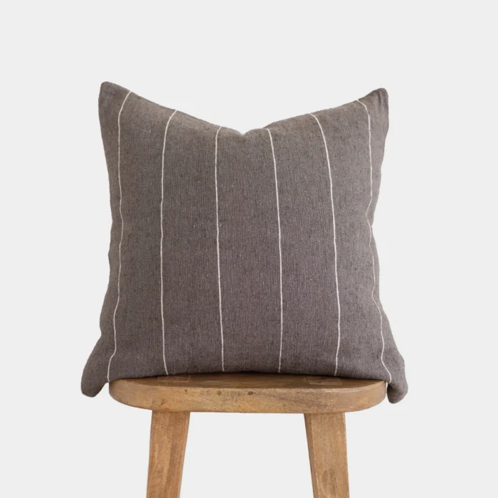 Handwoven warm charcoal Moroccan pillow with textured weave – handmade cotton cushion available in 18", 20", and 24