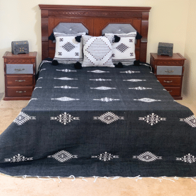 Moroccan Cotton Blanket Set – Black & White