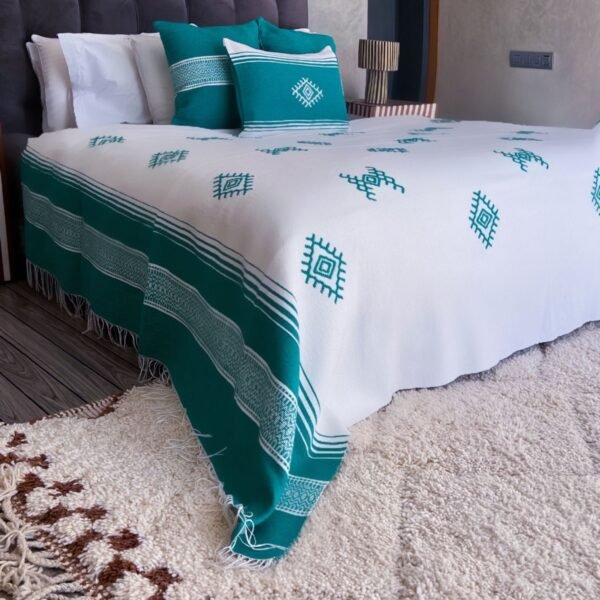 Handwoven Moroccan Blanket – Embroidered Boho Throw